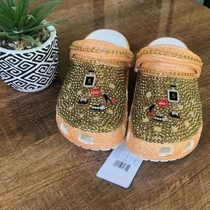 New Glitter crocs with gold rhinestones Size 9